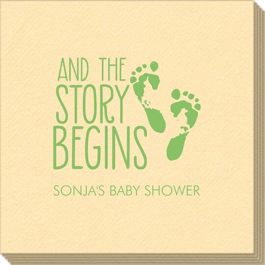 And The Story Begins with Baby Feet Linen Like Napkins